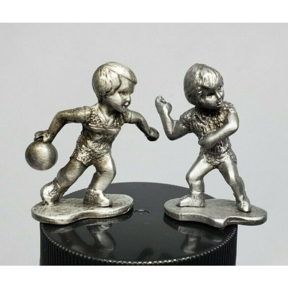 Lot Of 2 Vintage #55 & #38 Boys Playing Pewter Figurine Shelf Sitter Home Décor
